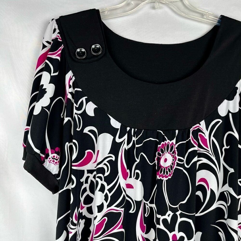 Women’s Floral Crewneck With Buttons Mini Dress - Picture 2 of 10